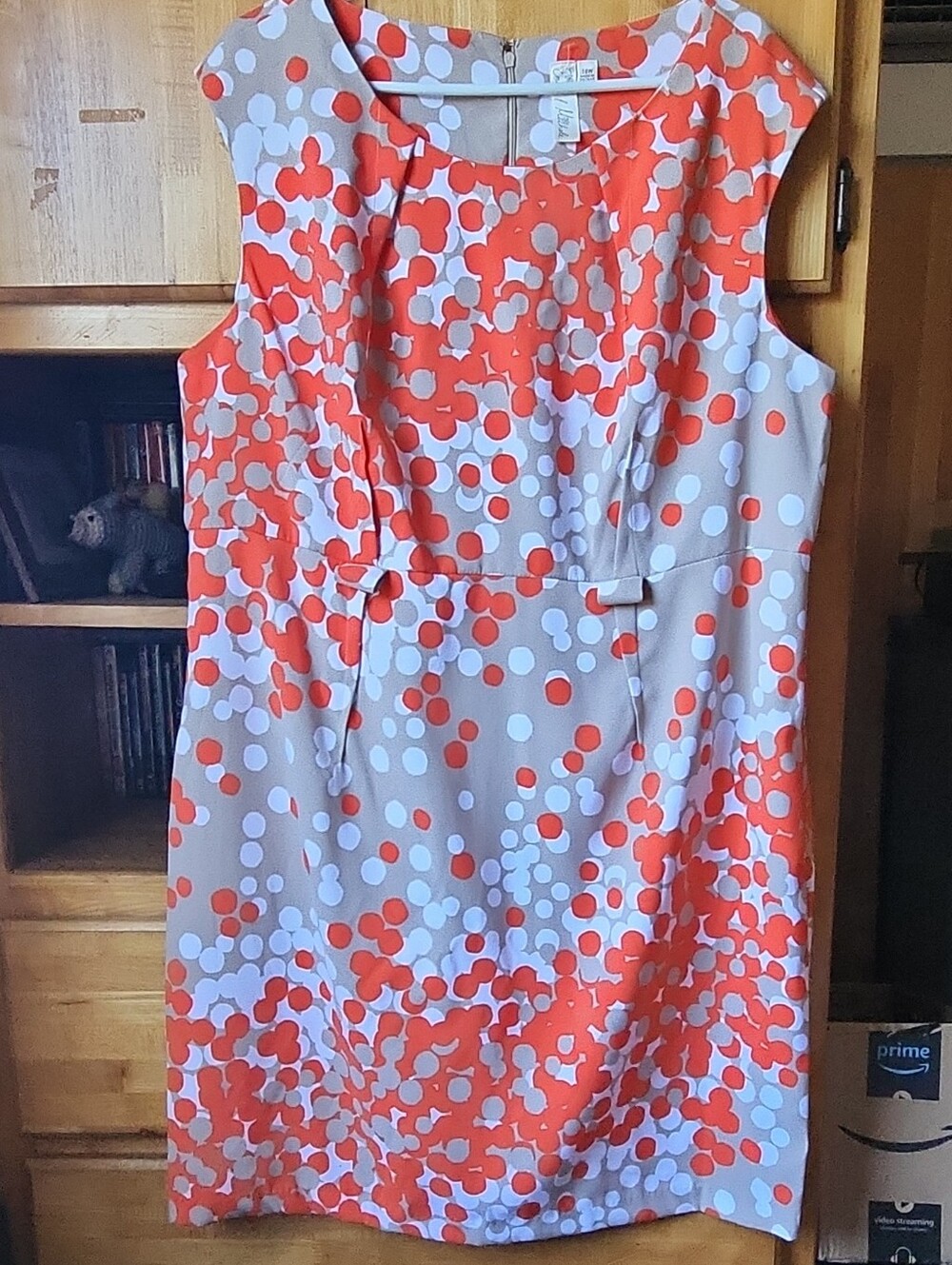 MCM Style Emma & Michele Polka Dot Sheath Sz 18W. Prange/White/Beige. NWOT